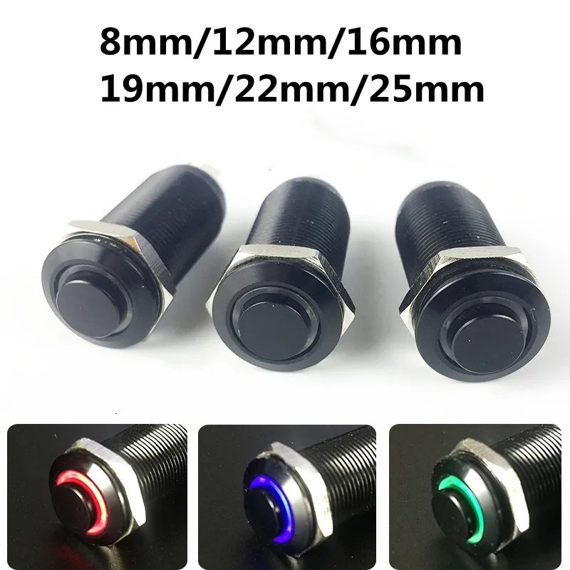 12/16/19/22mm Waterproof Metal Push Button Switch LED Light Momentary Latching Car Engine Power Switch 5V 12V 24V 220V Red Blue