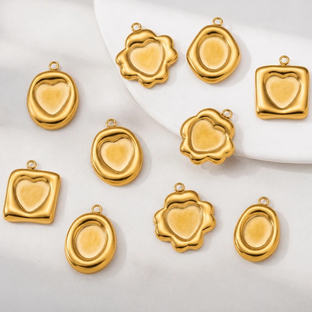 5 Stück Edelstahl-Anhängerrohlinge (rund, oval, quadratisch) für DIY-Charm-Halsketten und Schmuckherstellung – Detail 1