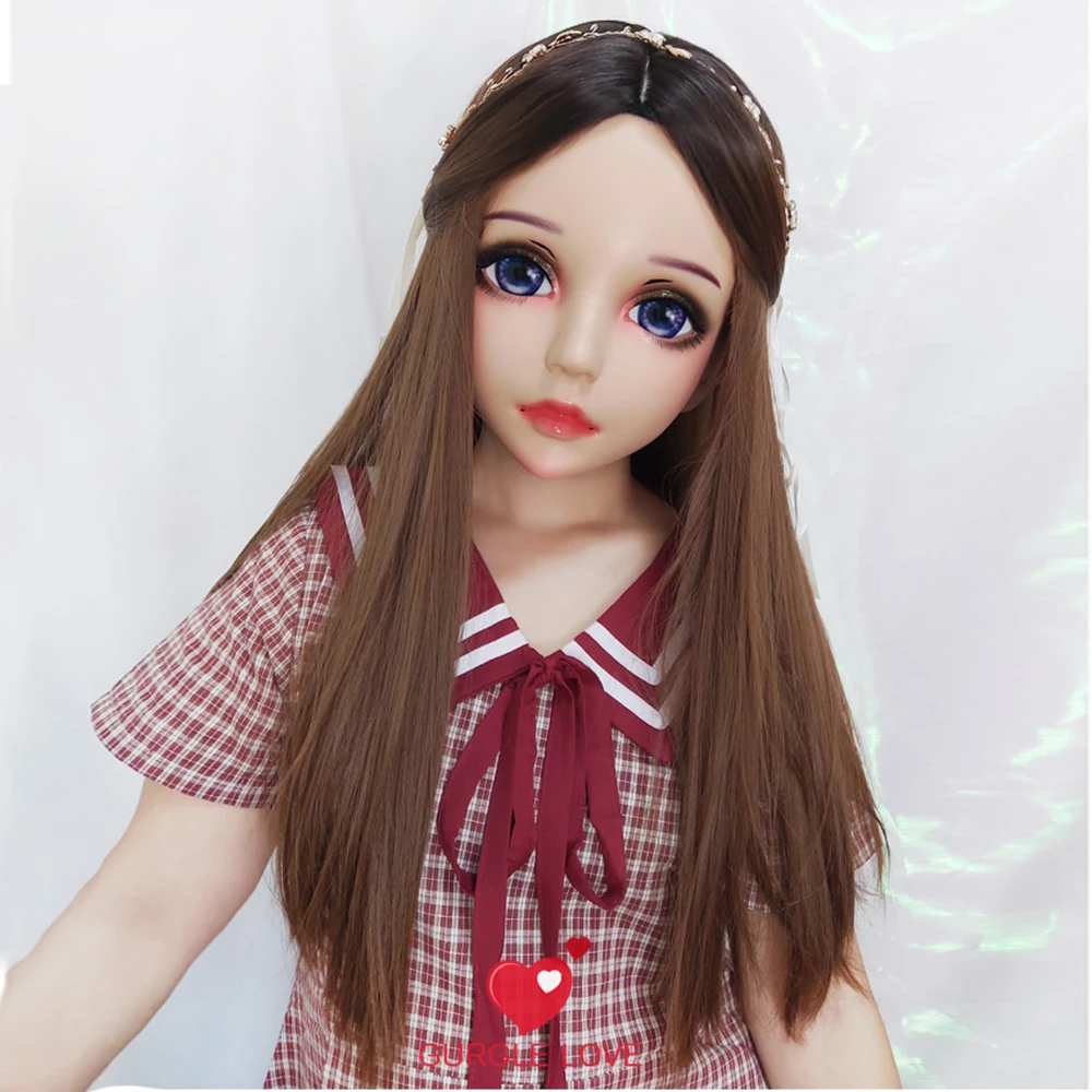 (Hua-05)Female Sweet Girl Resin Half Head Kigurumi BJD Eyes Crossdress Cosplay Japanese Anime Role Lolita Mask With Eyes And Wig