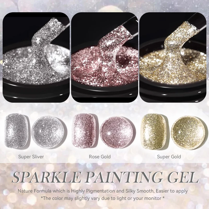 3Pcs BORN PRETTY Rose Gold Sparkle Painting Platinum Gel Nail Polish Glitter Gel Varnish Semi Permanent Gel Drawing French Nails