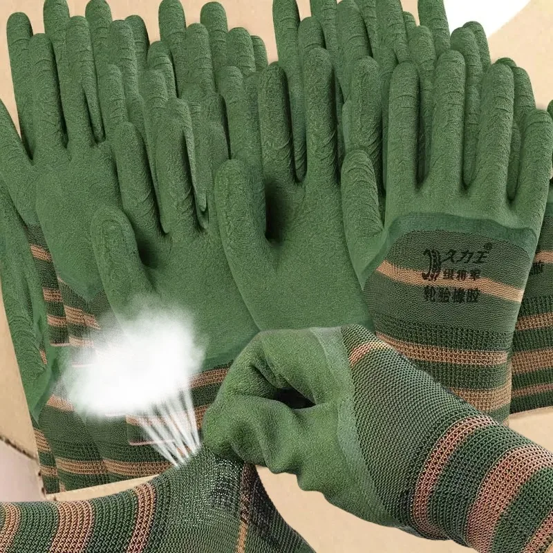 Heavy Duty Rubber Dipped Work Gloves Green Slip Resistant Gloves Abrasion Proof Protective Handwear for Mechanics Warehouse Jobs