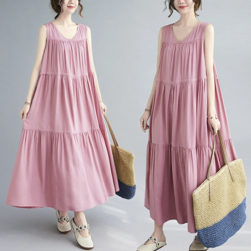 

Cotton Linen Summer Loose Slimming Svel Long Dr Women's Travel Gown Wide Hemline Maxi Dr Commute Sle plus Size