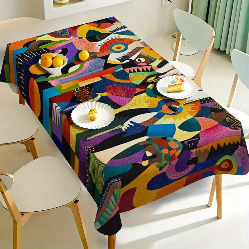 【2D】Tablecovers 1pc Polyester Tablecloth with African Tribal Element Geometric Themezyc