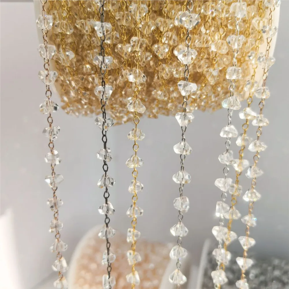 

1meter 6mm Faceted Triangle Crystal Glass Beads Copper Link Chain Bulk for Craft DIY Necklaces Bracelets Jewelry Making Supplies