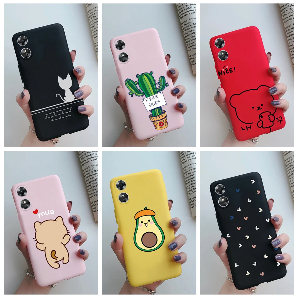 For Oppo A17 CPH2477 Case Cute Cat Cactus Phone Shell On For Cover Oppo A17 A 17 Oppo A17k 2022 4G Soft Silicone Housing Hoesje