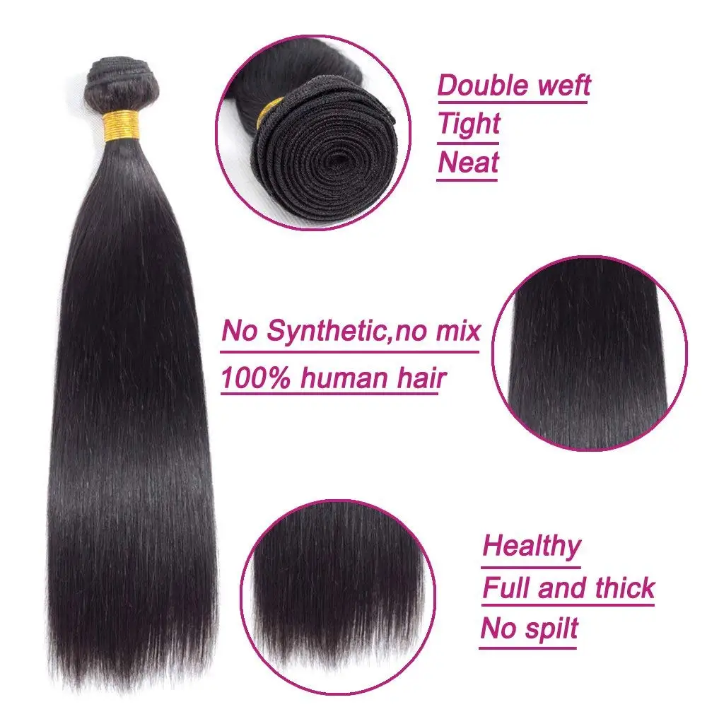 Straight Human Hair Bundles 1/3/4 Piece Brazilian Human Hair Extension Natural Weave Black 1B 24 26 28 30 Inch for Black Women