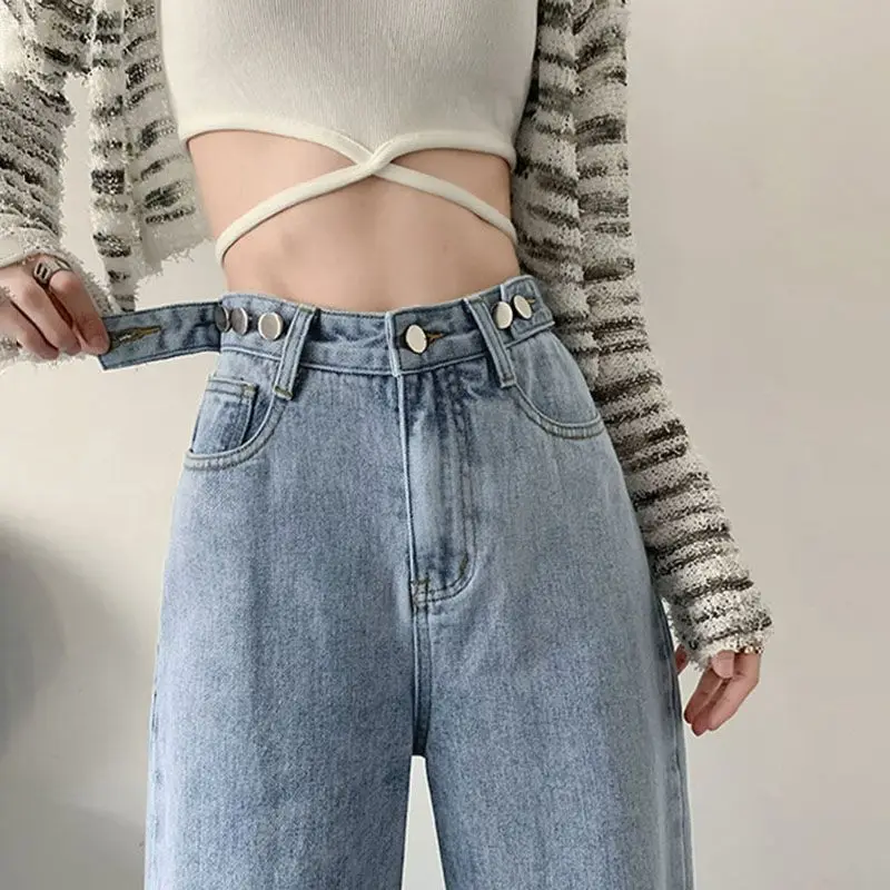 

New autumn and winter vintage wide-leg jeans for women, new spring and autumn high-waisted adjustable loose drape straight-leg f