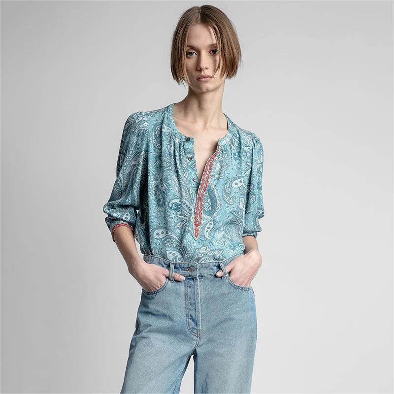 Zadig Woman Blouses Summer New Youth Crew Neck Elegant Shirt Female Fashion Paisley Button Long Sleeve Chic Shirts Clothing