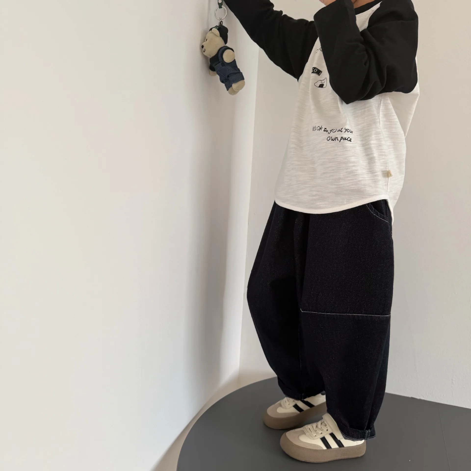 جينز ربيعي جديد عصري ومريح ومطابق تمامًا للأولاد والبنات والأطفال كوري فضفاض كاجوال من القطن البسيط الصلب #2