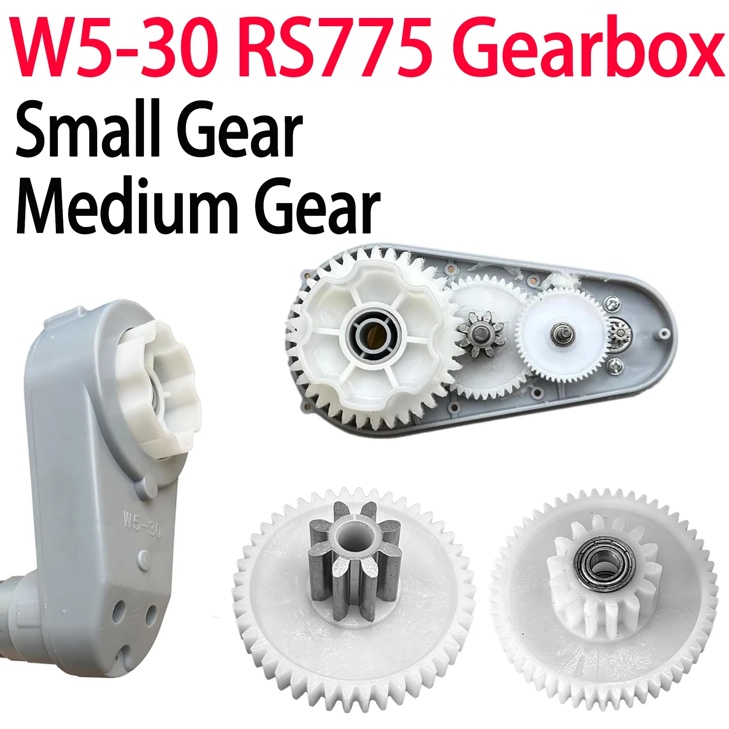W5-30 RS775 Skrzynia biegów do elektrycznych autek dla dzieci, wewnętrzne małe i średnie zębatki, reduktor, pojedyncze zębatki, z łożyskami