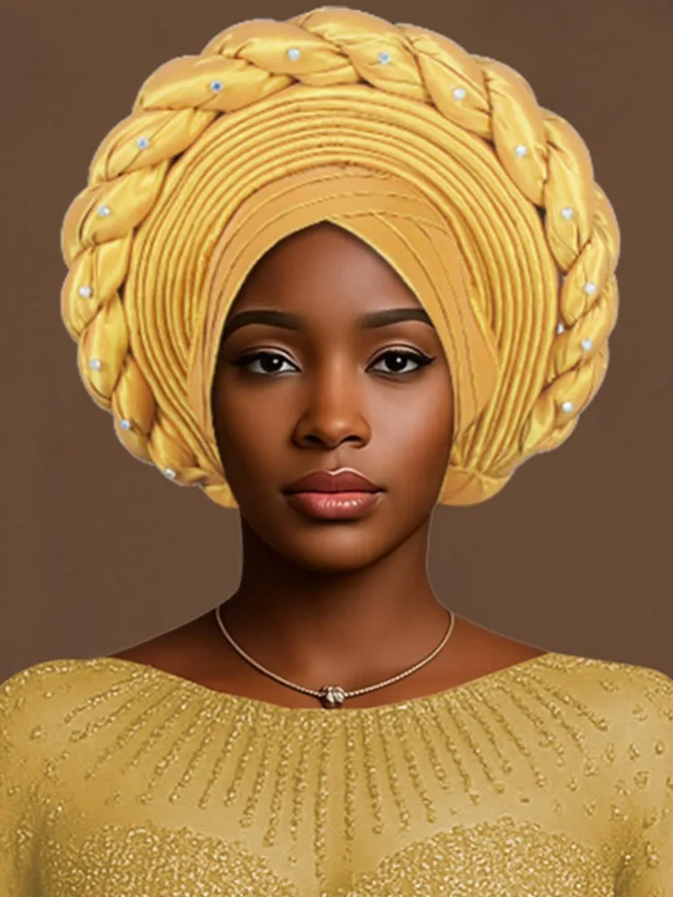 

African Lady Head Wraps Knoted Turban Cap For Women Nigeria Raw Autogele Headtie Party Headwear Wedding Auto Geles Turbante