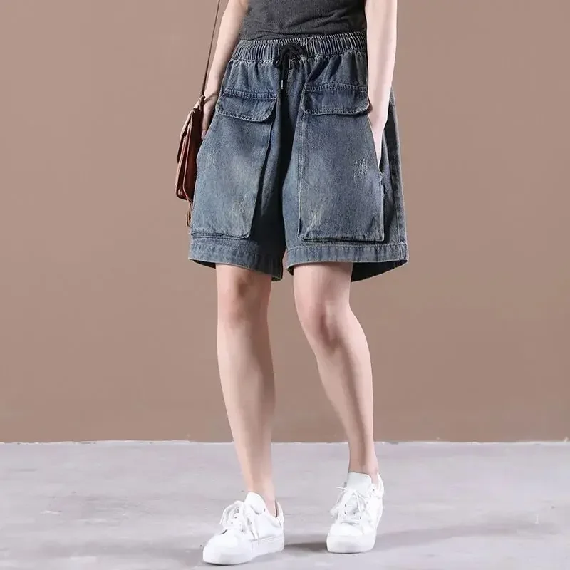 

Women Summer Simplicity Loose Appear Thin Solid Color High Waist Jeans Women Clothes Casual Fashion All-match Make Old Wide Leg