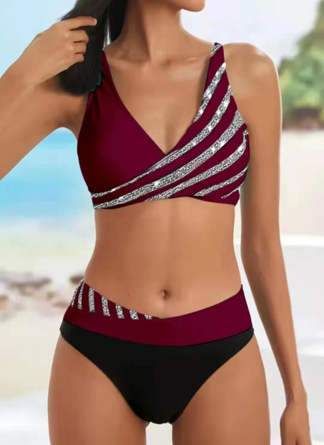 Jucleo-Conjunto de Bikini con ondas para mujer, traje de baño femenino de talla grande 5XL, Tankini dividido, traje de baño de 2 piezas, 2023