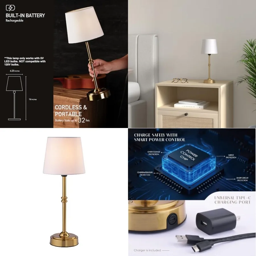 

O'Bright Seraph - Cordless LED Table Lamp with Dimmer, Built-in Rechargeable Battery, 3-Level Brightness, Patio Table Lamp, Bed