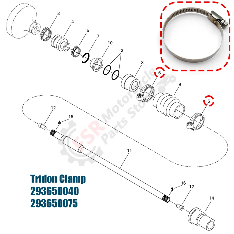 드라이브 샤프트 벨로우 클램프, Sea-Doo 3D GTI GTS GTX SP 및 Can-Am Renegade Outlander & Ski-Doo Elite 1500, 제트 스키 부품 304 스틸 호환