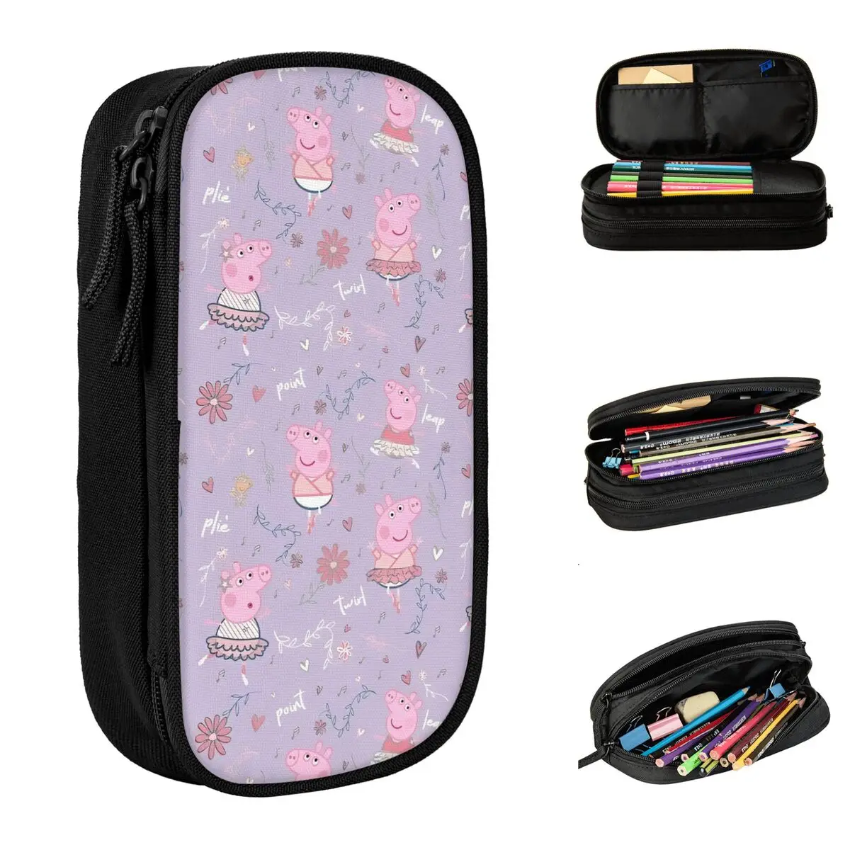 Peppaed Pig Cartoon Cute Pencil Cases Dance Floral Pencil Box Pen Student Big Capacity Bag Students School Cosmetic Stationery