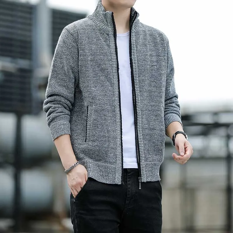 Cardigan Sweater Men's Spring and Autumn New Style Stand Up Collar Thread Jacket Casual Versatile Knitted Sweater Jacket