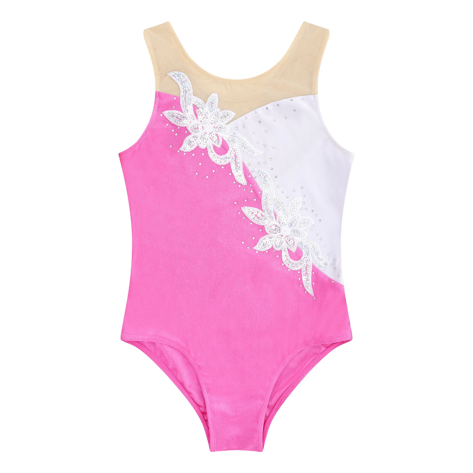 Bambini ragazze paillettes scintillanti pattinaggio artistico tuta ritmica ginnastica maglia giuntura diamante lucido danza classica Costume