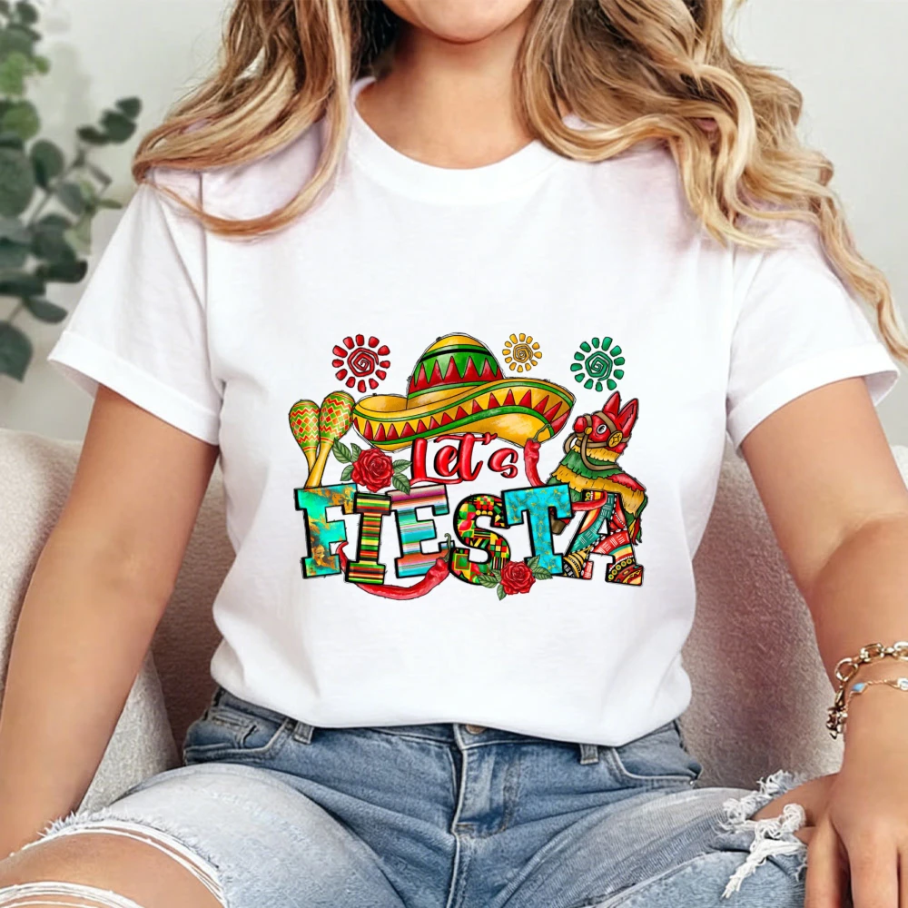 Let's Fiesta Shirt Mexican Maracas Sombrero Shirt Cinco De Mayo Tops Bachelorette Clothes Vacation Tees Comfortable T Shirt