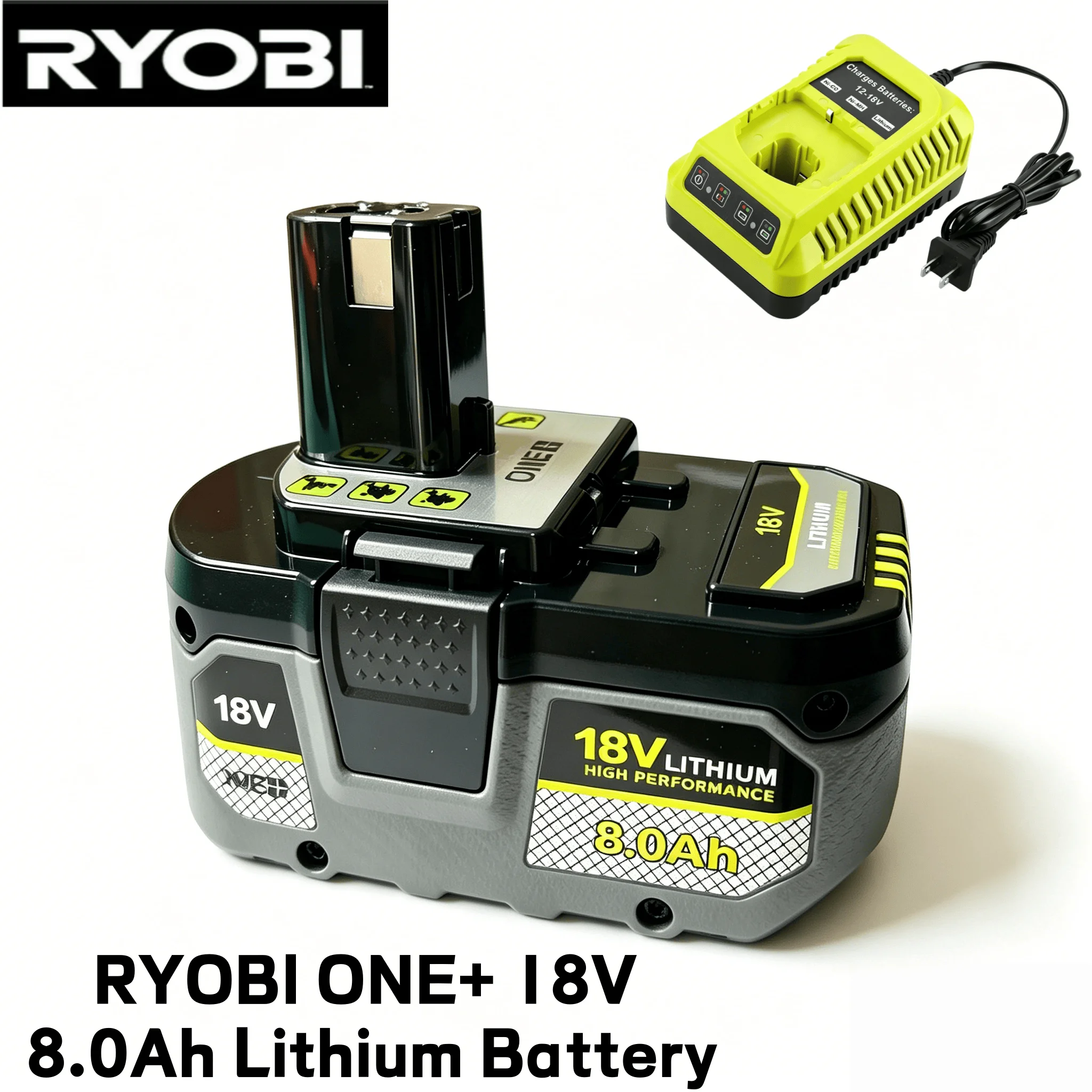 

RYOBI 18V ONE+ 8.0Ah Lithium Replacement Battery P104 P107 P108 LED Indicator Long Runtime For RYOBI 18V Cordless Power Tools