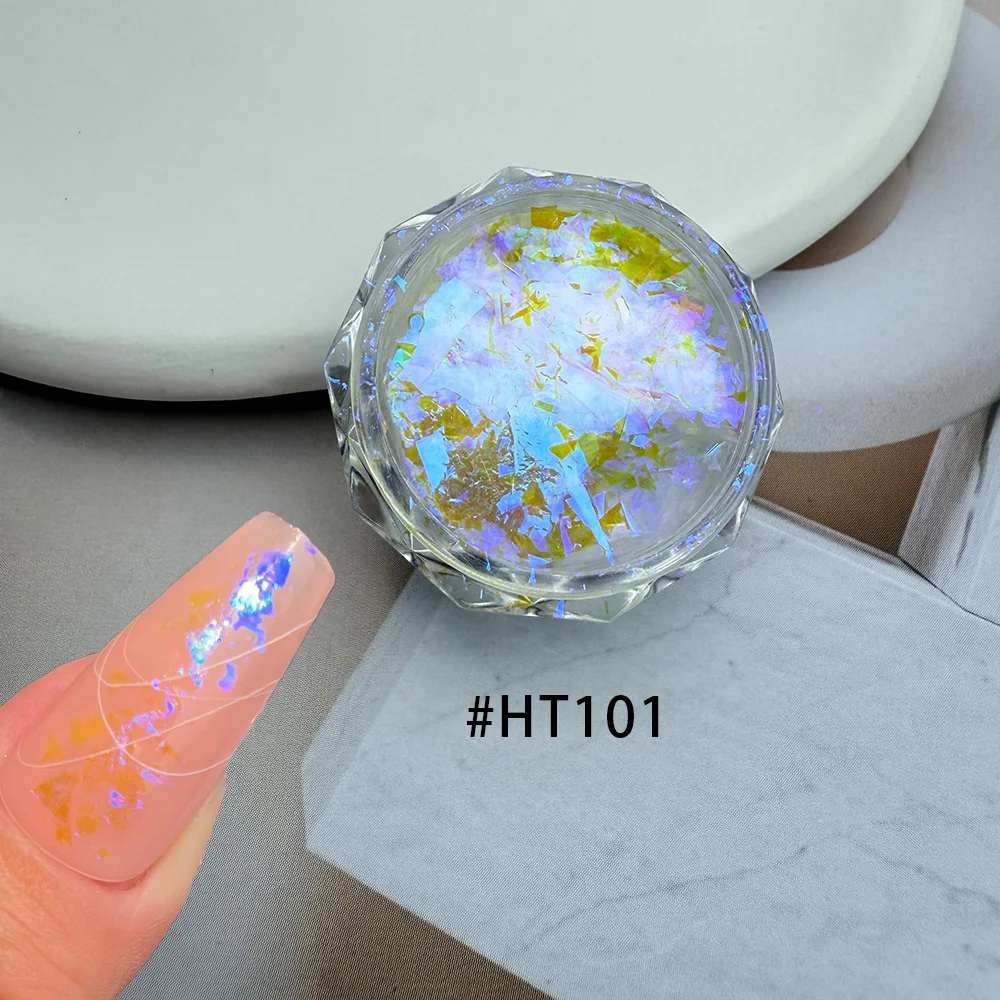 Yinzi Rich Shiny Aurora Opal Flake Powder Blue Pink Holographic Glitter Nail Design Ice Foil Shimmer Resin DIY Decoratio