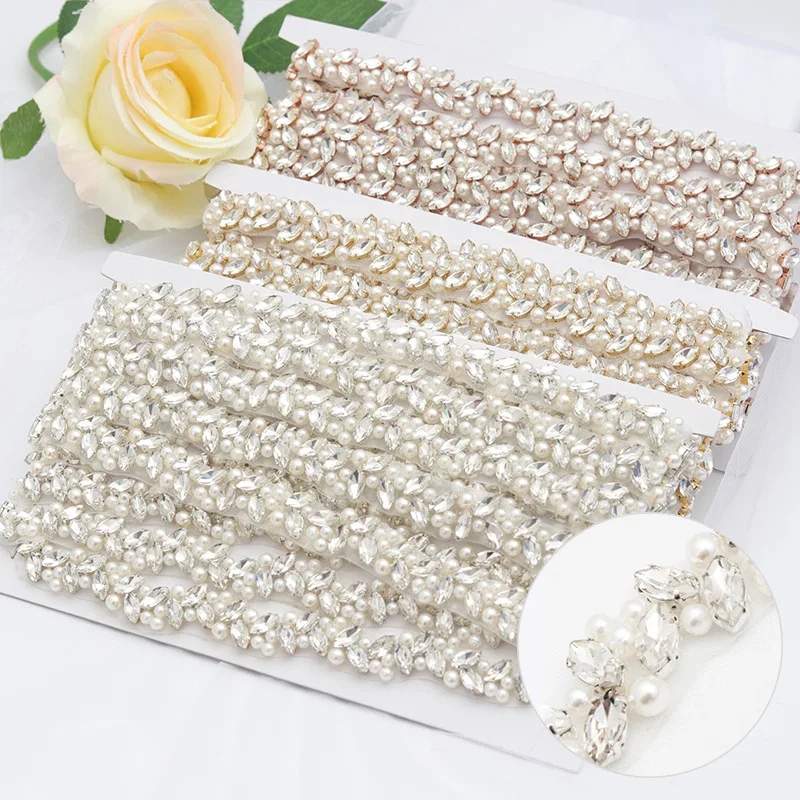 

DIY Self-Adhesive Pearl & Rhinestone Bridal Waist Cincher, Beaded Wedding Dress Belt Embellishments Accessories Decor