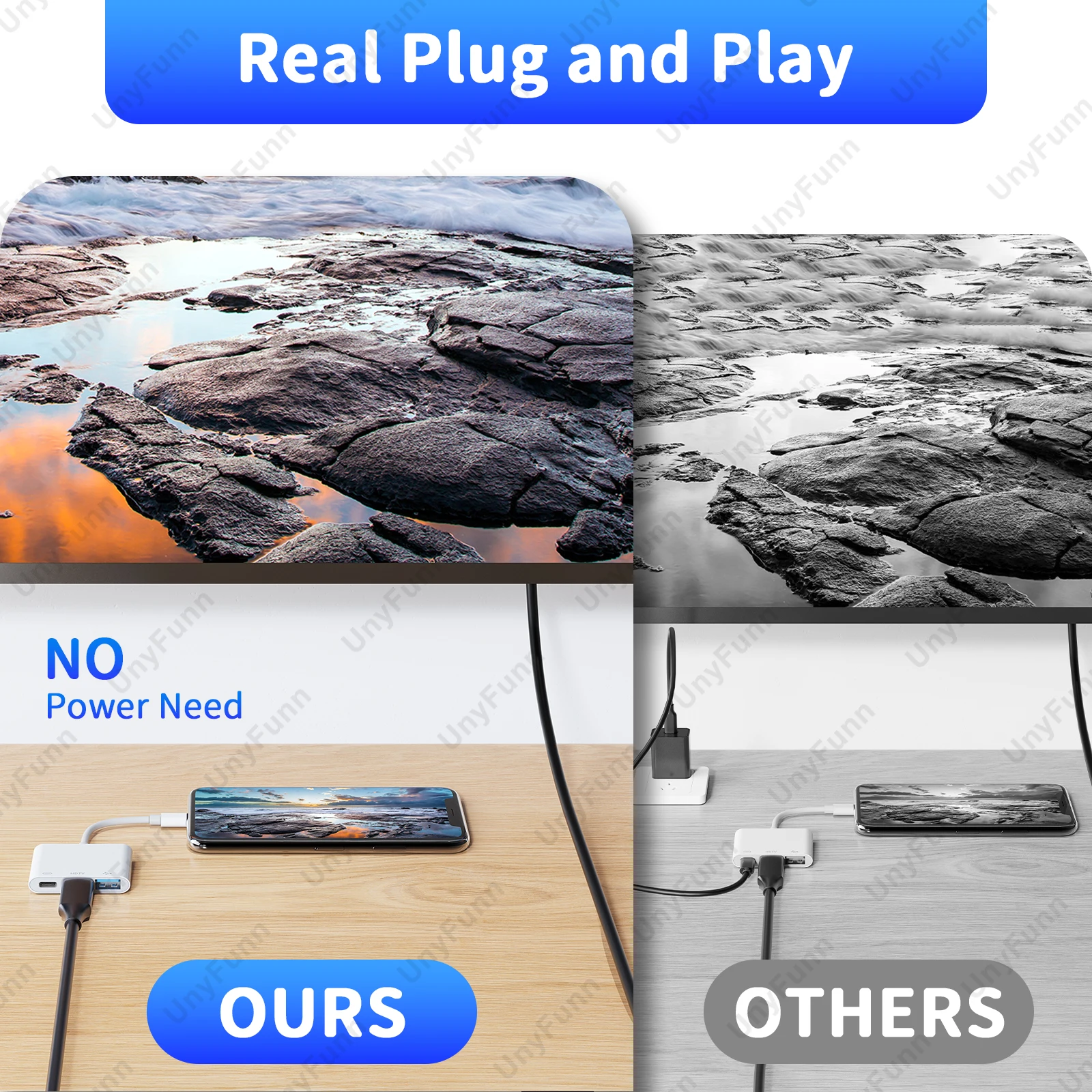 3in1 HDTV Adapter for iPhone with Charging Port iPhone to HDTV OTG Adapter to TV Monitor Projector USB Drive MIDI Keyboard Mouse