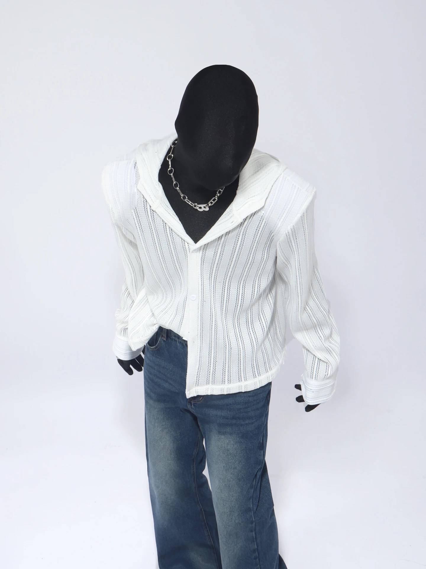 2025 New Fashion Korean Style One-Piece Hat Hollow Design Starry Sky Shirt Handsome Men Loose Casual Long Sleeve Trendy Jacket