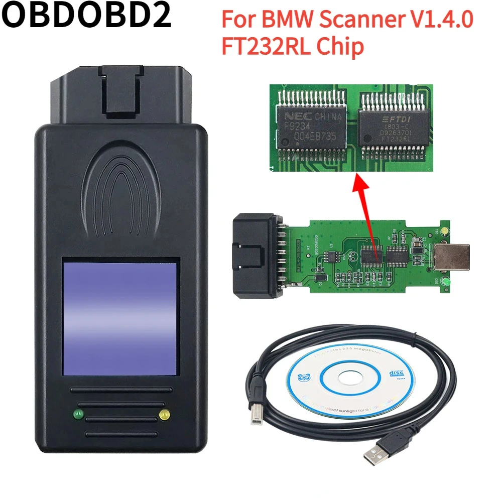 Latest A++ Quality OBD2 Auto Scanner 1.4.0 for BMW Scanner Tool Unlock Version 1.4 with FT232RL Chip PA Soft V1.4.0 for BMW Tool