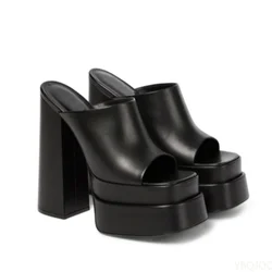 2022 Fashion New Summer Women's Sandals Peep-Toe Shoes High-Heeled Thick Sole Chunky Heel High Heels Shoes Large Size 34~43