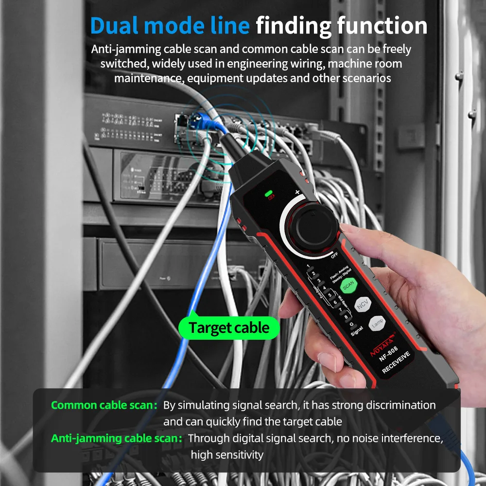 NOYAFA NF-808 Network Cable Tester Multifunction Wire Tracker RJ45 Cable Tracker Support Continuity Test Wire Tracer LCD Display