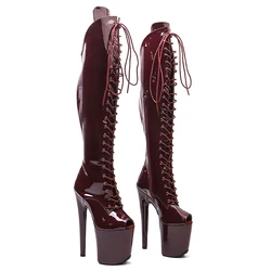 Leecabe  20CM/8inches Patent PU  Upper  Small open toe  young trend fashion  High Heel   platform stripper heel Pole Dance boot