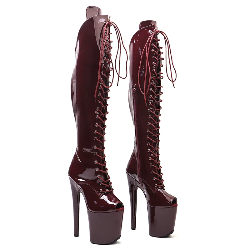 Leecabe  20CM/8inches Patent PU  Upper  Small open toe  young trend fashion  High Heel   platform stripper heel Pole Dance boot