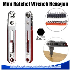 1PC Mini Ratchet Wrench Hexagon Bidirectional Control for Single/Double Head Screwdriver Drill Bits Tool 1/4