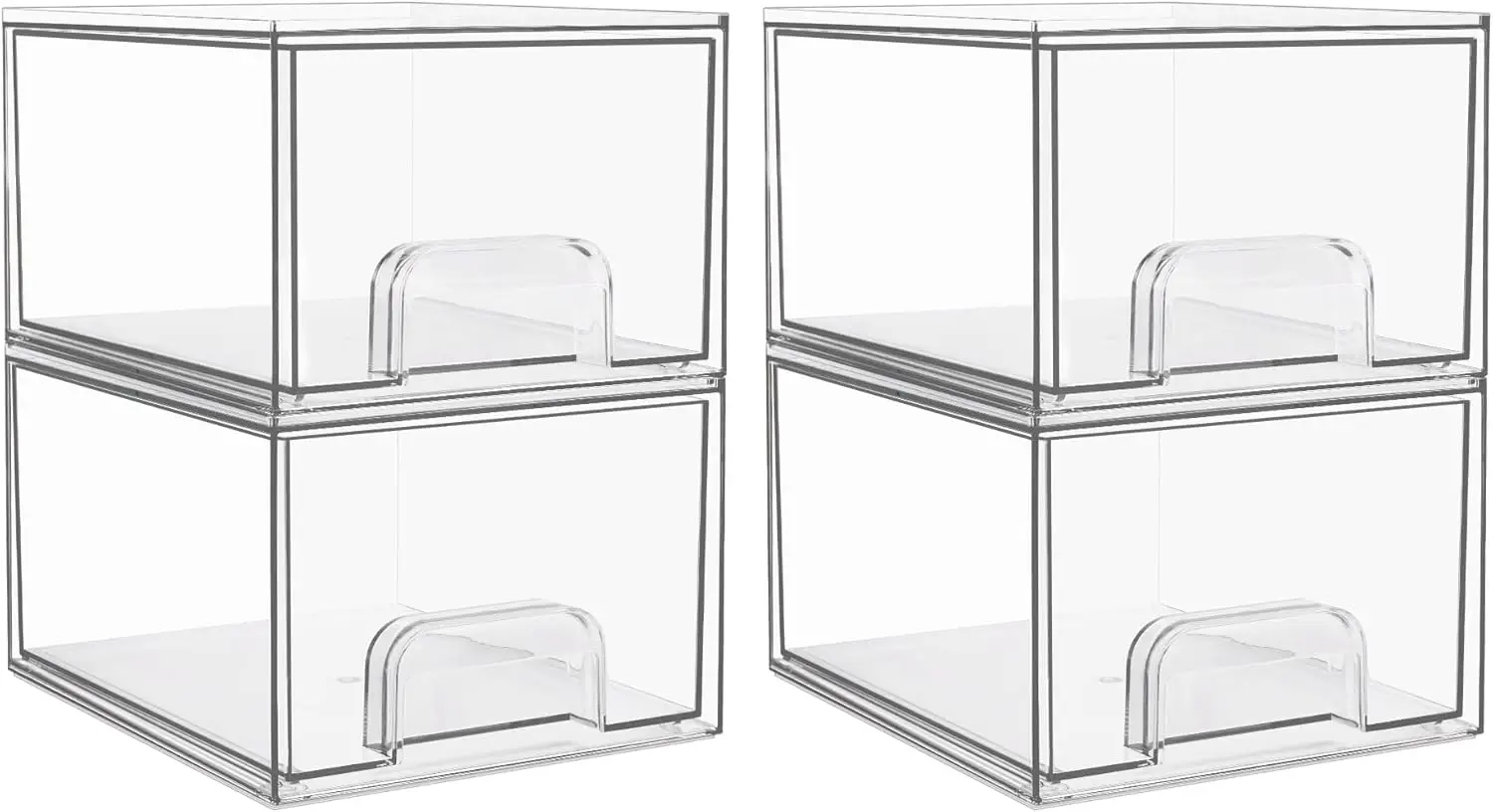 

4 Pa Clear Stackable Storage Drawers, 4.4'' Tall Acrylic Bathroom Makeup Organizer,Plastic Storage Bins For Vanity, Undersink,