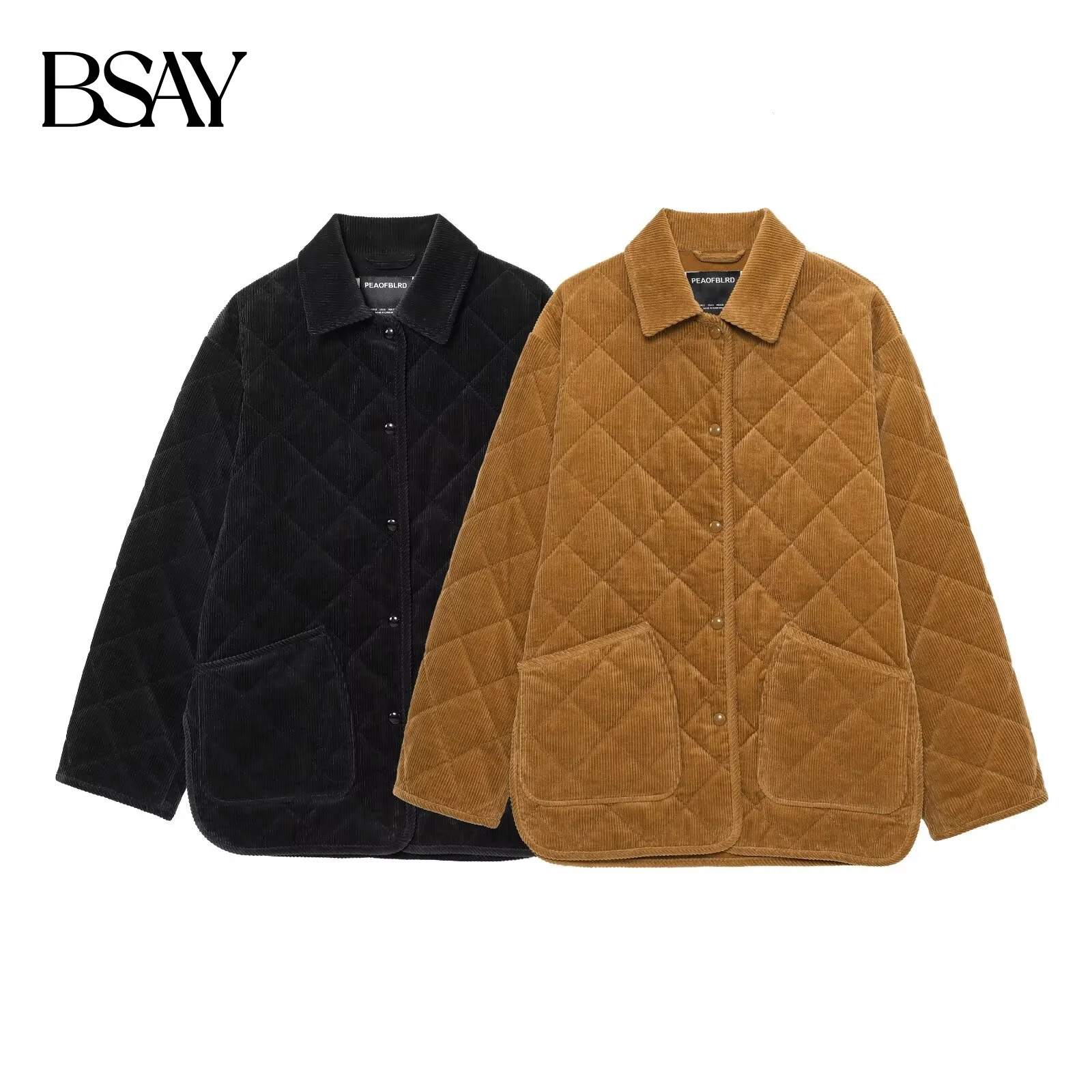 Bsay veludo manga longa 2025 outono novo produto moda coreana solto retro diamante grade design jaqueta casaco feminino