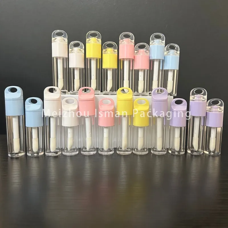 

50Pcs 5ml 7ml Plastic Multicolor Lip Gloss Empty Tube Round Cute Lip Oil Case Cosmetic Packaging Hook With Big Brush