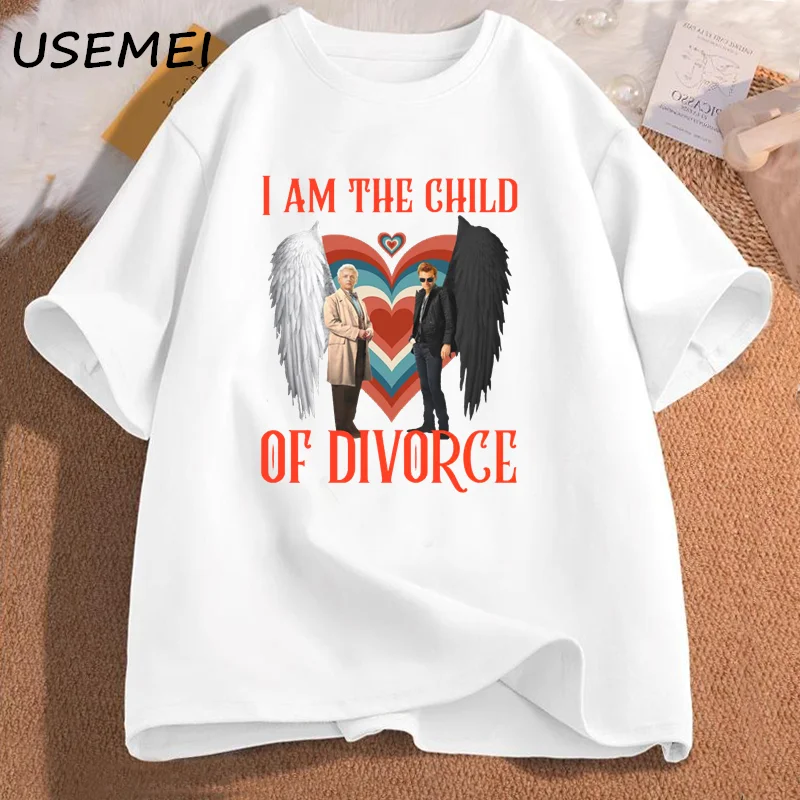 Good Omens I Am A Child of Divorce T-shirts Aziracrow Divorce Movie T Shirt Antiquarian and Unusual Books T-shirts Cotton Tops