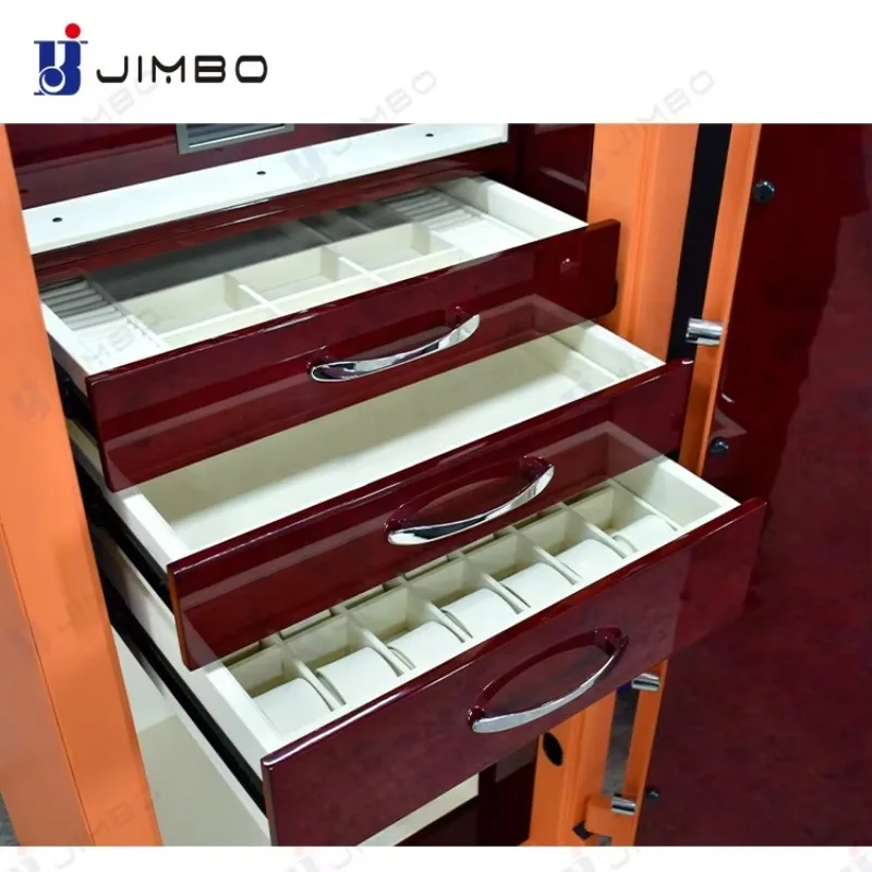 Luxury Orange Leather Automatic Watch Winder Safe High Gloss Wood Security Cabinet For Villa