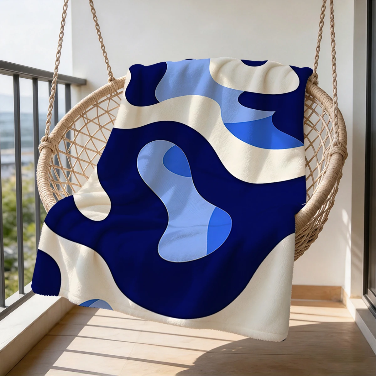 Blue Fluid Shapes Flannel Blanket Warm Soft Halloween Christmas Couch Warm Cozy Decorative Decor Gift for All Season