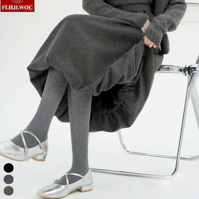 Puszysta Wełniana Spódnica Bufka Zima Wiosna 2026 Nowy Rok Urocza Słodka Japońska Dziewczęca Elegancka Damska Mała Czarna Spódnica do Kolan