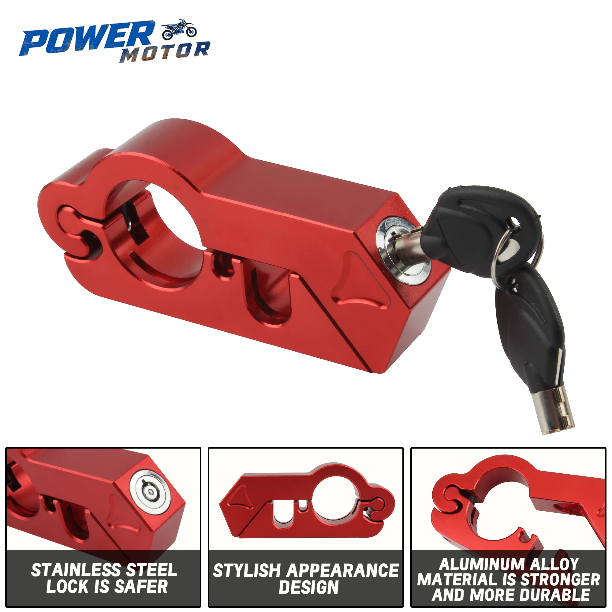 

Enduro Motorcycle CNC Handle Helmet Lock Red Black Aluminum Alloy Universal Scooters Motorized Bike Anti-Theft Accessories