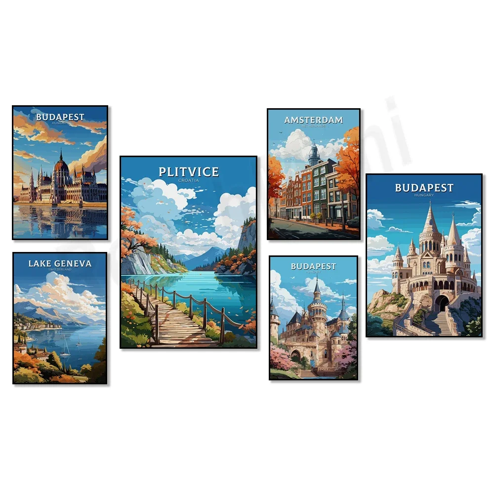 Бастион рыбака в Будапеште, пливицы, сибеник, Хорватия, чешский кумлов, побережье коуси, Детский мир, Нидерланды, постеры для путешествий