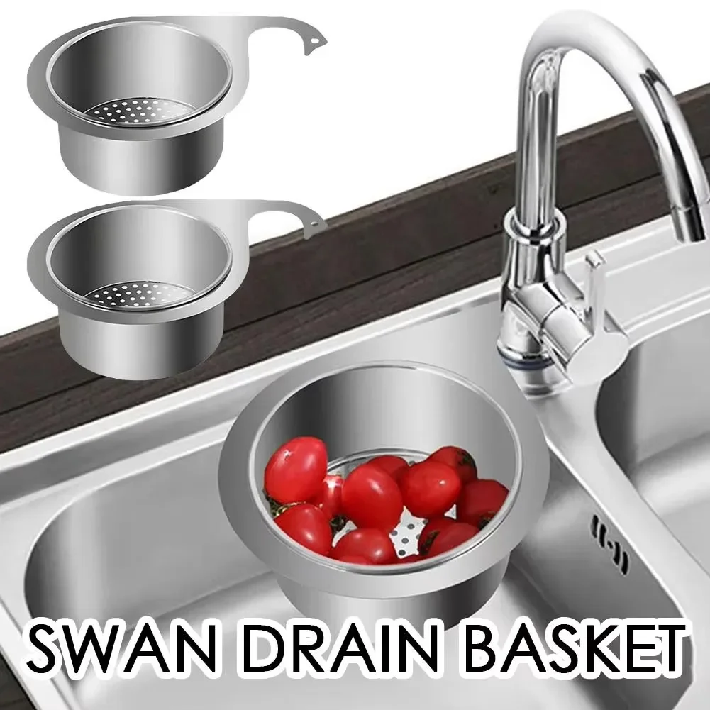 Stainless Steel Swan Sink Strainer Basket Removable Goosehead Storage Drainage Basket Goosehead Hanging Wet & Dry Drainage Racks