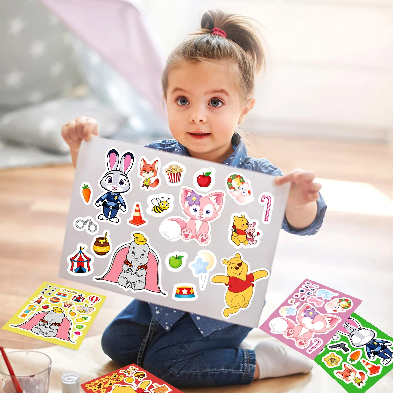 8/16 Blatt Disney Cartoon Zootopia Mickey Mouse Puzzle Aufkleber Make-a-Face Lustige Aufkleber Montieren Puzzle Kinder Geschenk Spielzeug