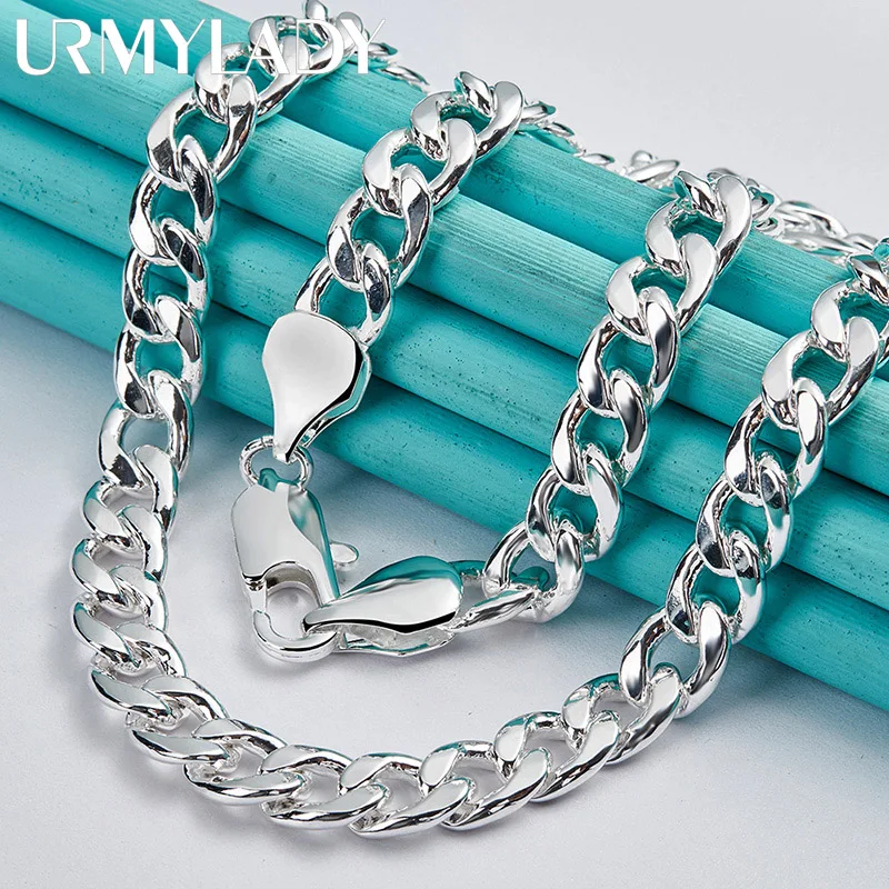 

URMYLADY 925 Sterling Silver 10MM Men Side Chain Necklace For Women Wedding Party Fashion Charm Fine Jewelry