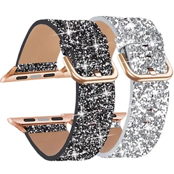 Bling Glitter Leather Strap for Apple watch band 44mm 45mm 49mm 38mm 40mm 41mm Luxury Bracelet iwatch 9 8 7 6 5 4 SE Ultra band