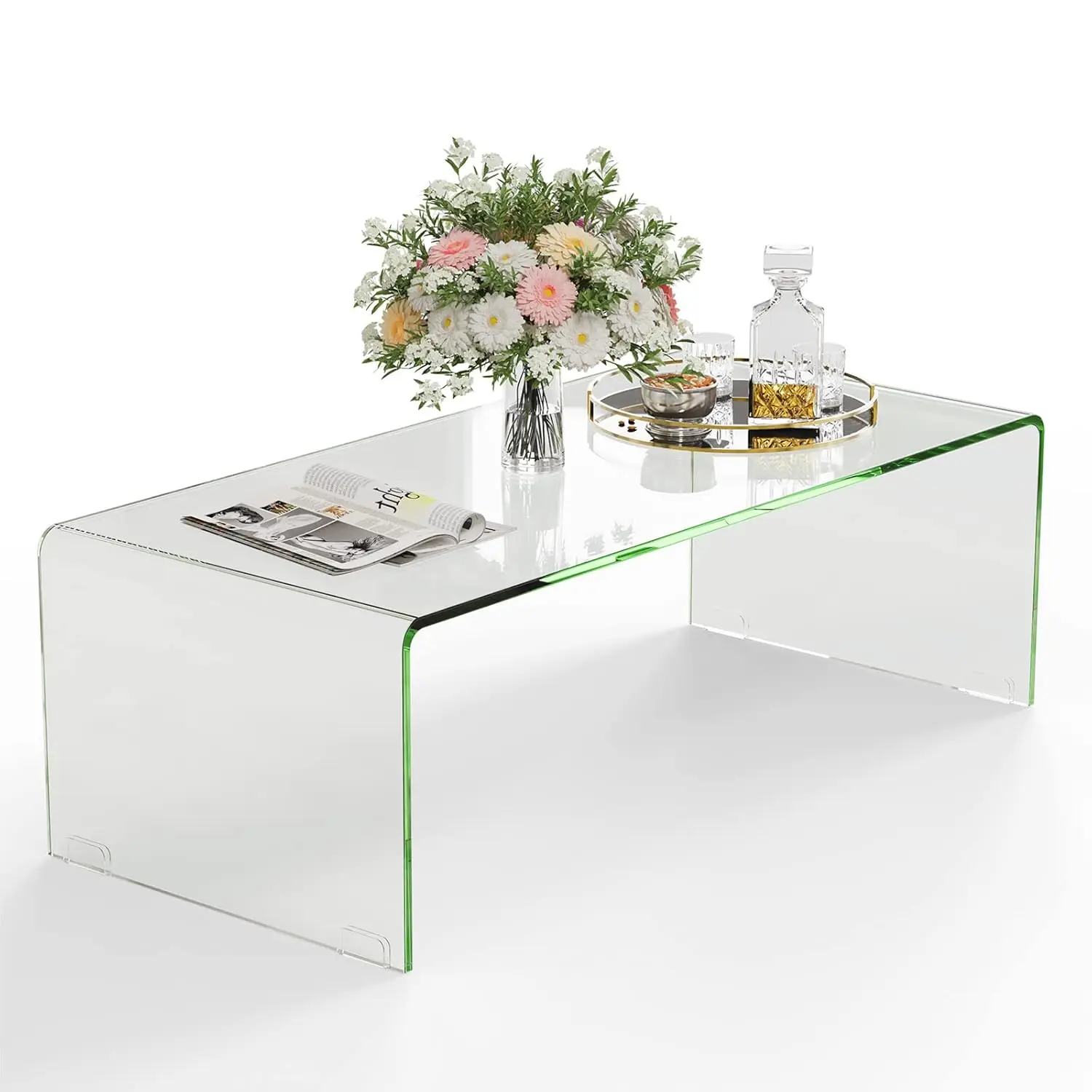 

Glass Coffee Table, 42.5" L × 20" W ×14" H, Modern Home Furniture, 0.47" Clear Tempered Glass End Table,, Customized