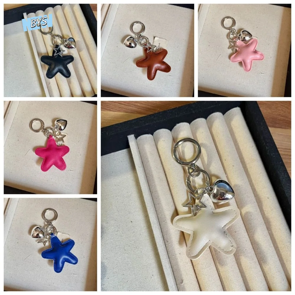 

Charm PU Star Shape Keychain Car Key Holder Heart Star Leather Keyring Bag Hanger Backpack Decor Colorful Pendant Bag Hanging