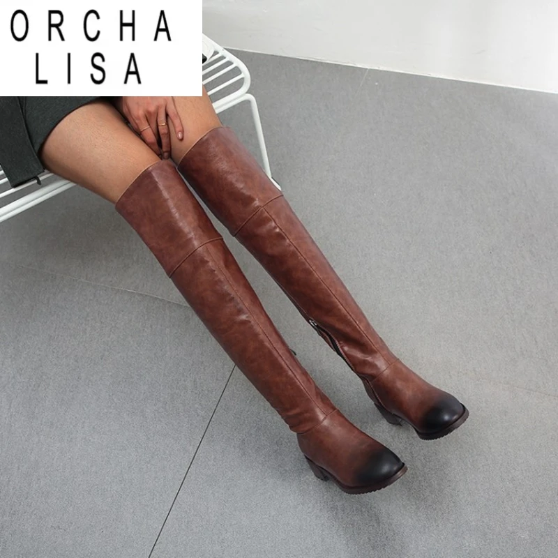 

ORCHA LISA/женские кожаные сапоги, сапоги выше колена, длинные сапоги на каблуке, черные женские туфли высокого качества